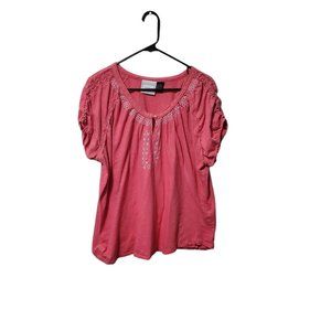 Cg.|.Cg Women's Pink Crotchet Floral Design Short Sleeve Blouse Sz 2X